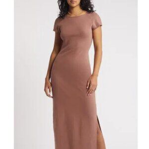 BP Open Back Stretch Cotton Knit Midi Dress